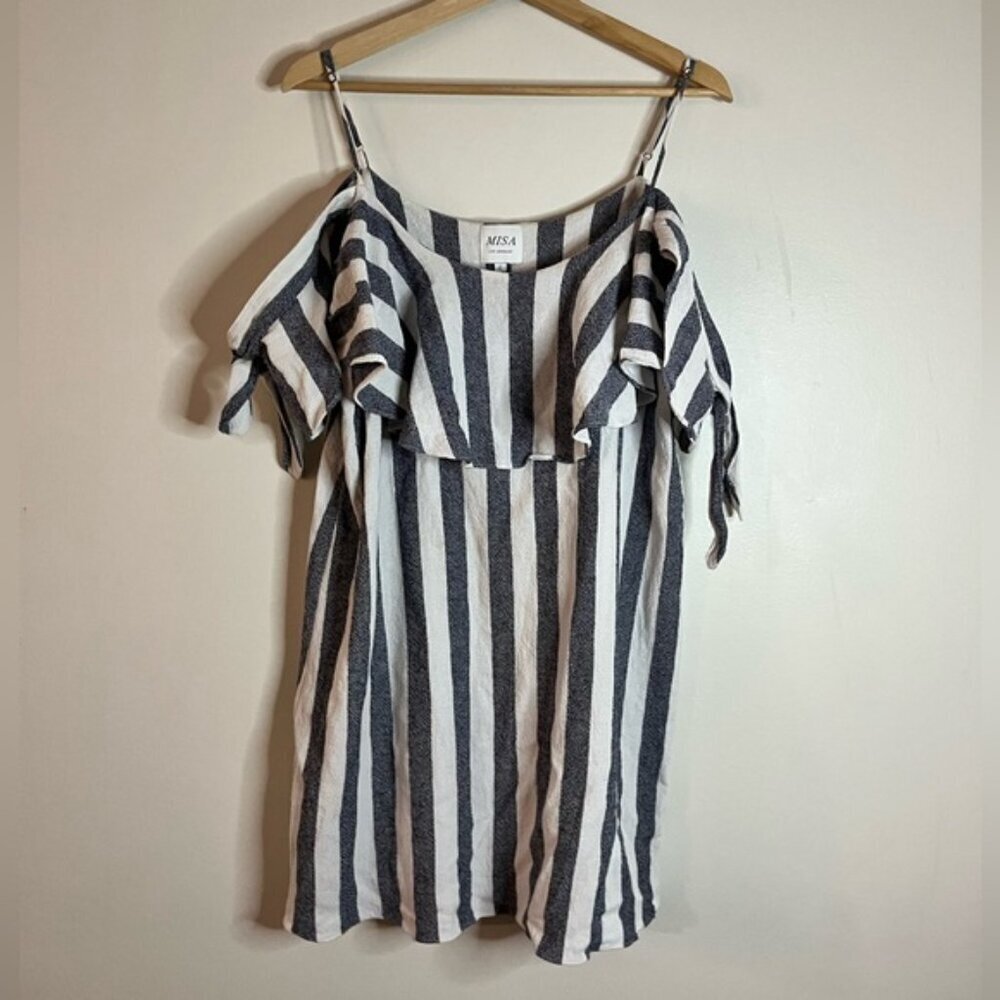 MISA Los Angeles Striped Off-Shoulder Ruffle Mini Dress Size L - Picture 8 of 14